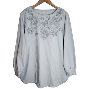 J. Jill Tunic Women's Small Embroidered Neckline Long Sleeve Top Blue‎